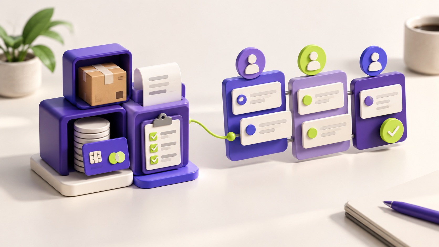 Módulos de gestión, inventario y pagos conectados a contactos y etapas de venta.