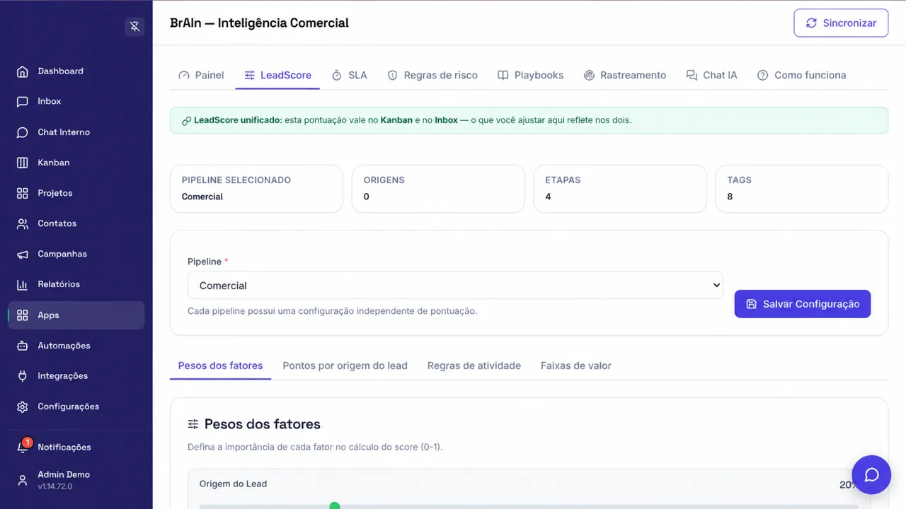 Configuração de pontuação de leads