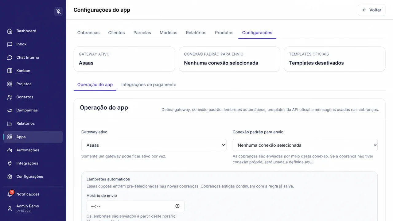 Configuração da régua de cobrança
