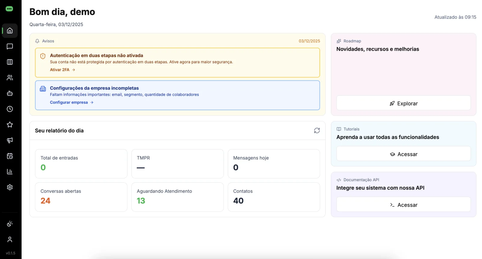 Dashboard do CRM white label