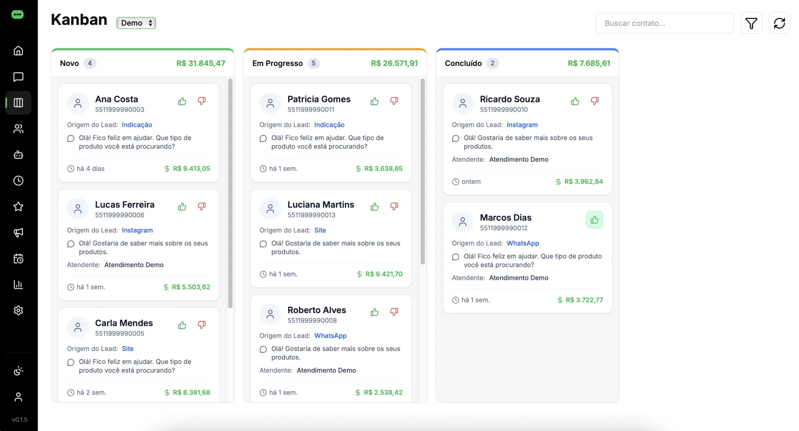 CRM Kanban para gestão de oportunidades